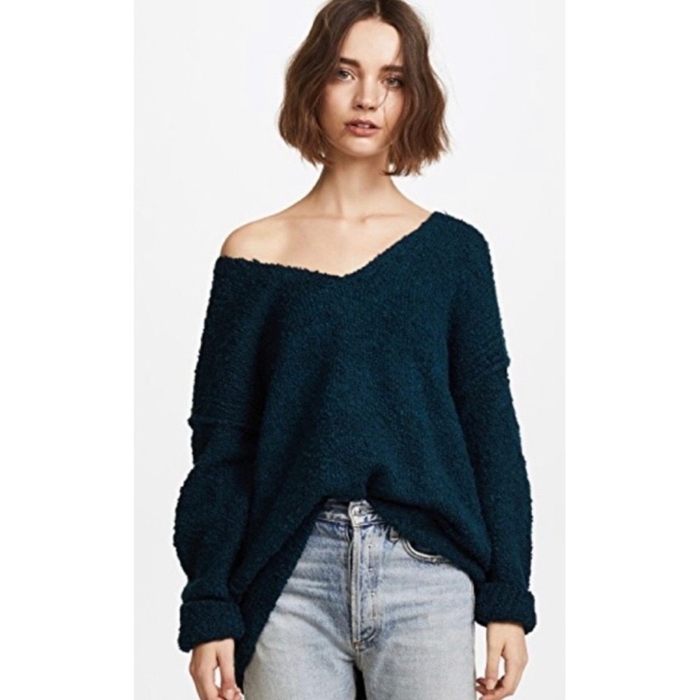 FREE PEOPLE Lofty V-Neck Sweater Dark Turquoise Alpaca Oversized Slouchy XS